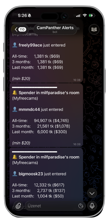Member alerts on mobile, CamPanther